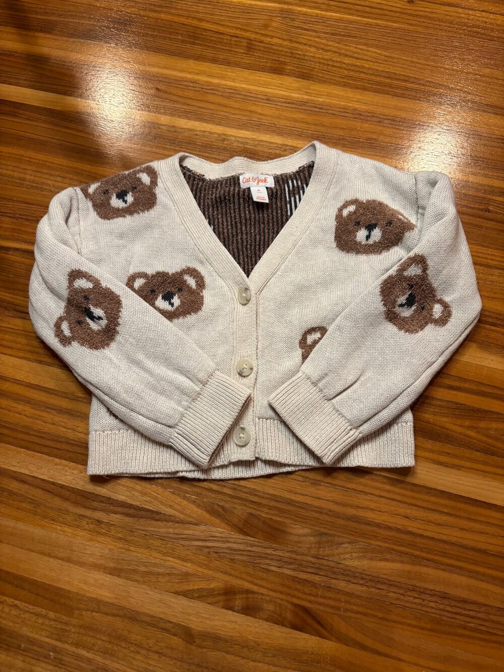 Cat & Jack Teddy Bear Cardigan – Oatmeal – Size 4T – NWOT